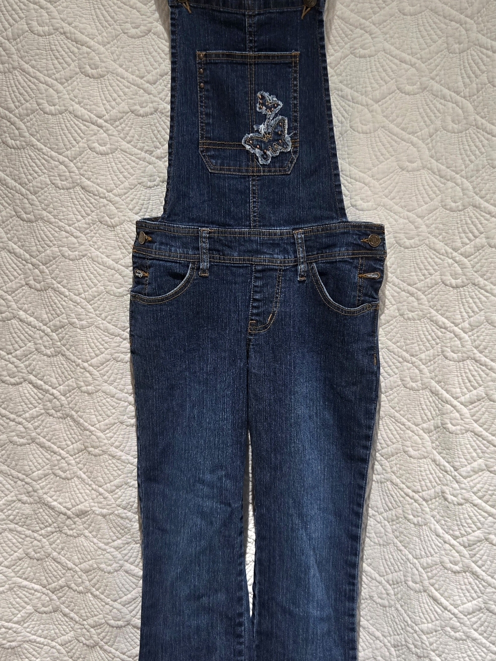 Hip Jeans Dark Wash Denim Overalls with Butterfly Embroidered Patch Size 5